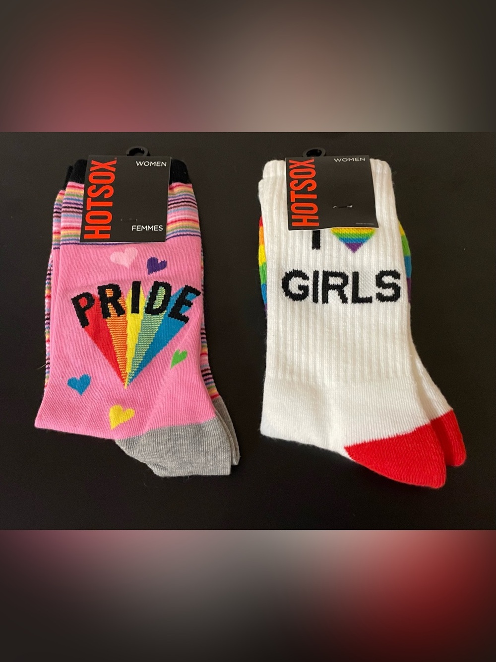 Hot Sox Pink PRIDE & GIRLS Rainbow Crew Socks